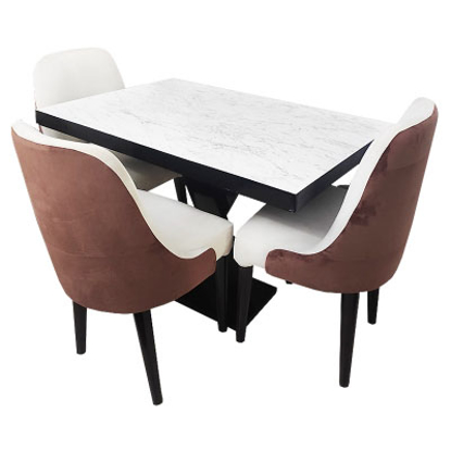 Agrandir l'image de Table à manger 3 places imitation marbre avec 3 chaises en fer très solides Image de Table à manger 3 places imitation marbre avec 3 chaises en fer très solides
