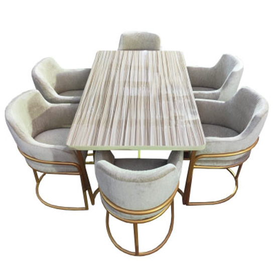 Image sur Table à manger 6 places imitation marbre avec 6 chaises en fer très solides