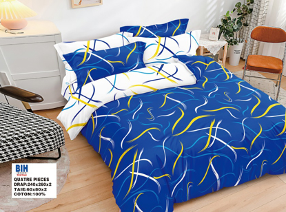 Image de 2 Draps 3 Places + 1 Paire De Taies D'Oreiller - Bleu Fleuri