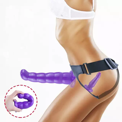 Agrandir l'image de Gode ceinture double pénétration- violet et noir Image de Gode ceinture double pénétration- violet et noir
