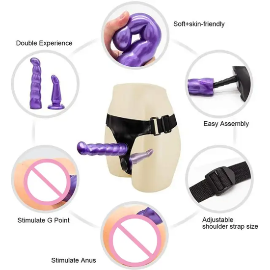 Image sur Gode ceinture double pénétration- violet et noir