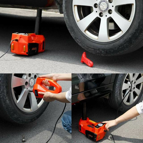 Image sur Kit d'outils de réparation automobile 3 en 1 Cric électrique, pompe de gonflage, clé à chocs universelle, kit d'urgence pour voiture 5 tonnes