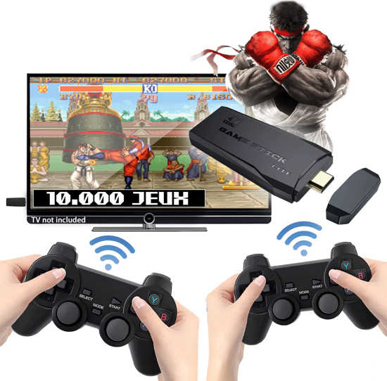 Image sur console de jeux video hdmi 4k retro avec deux manettes sans fil  10000 jeux et 64giga sd