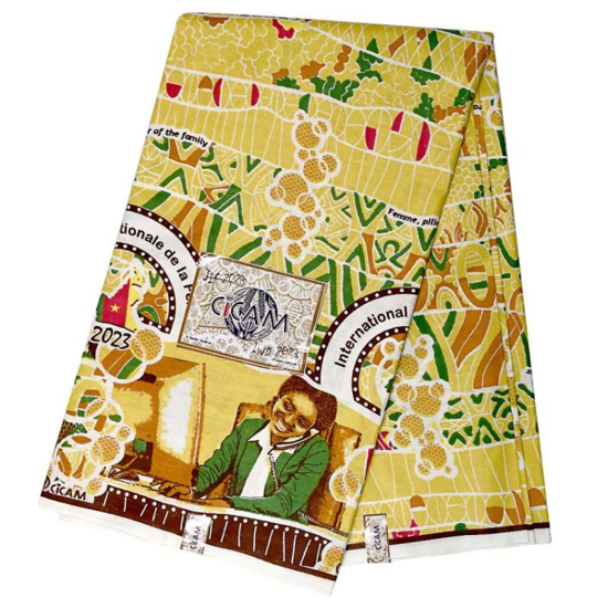 Pagne du 08 mars  de la Cicam version 2023 pour la journée internationale de la femme en coton -3 yards (demi-pagne)- coton jaune + 1 paire boucle customisée offerte