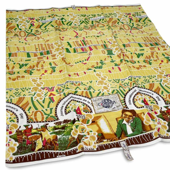 Pagne du 08 mars  de la Cicam version 2023 pour la journée internationale de la femme en coton -3 yards (demi-pagne)- coton jaune + 1 paire boucle customisée offerte