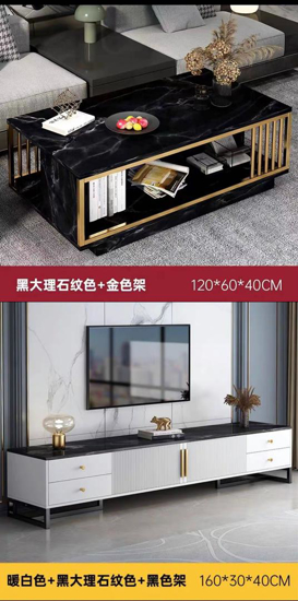 Image sur Ensemble Meuble TV Blanc importer assembler de fer doser  d'or + Table Mabrer Noir pour salon assembler de fer doser  d'or