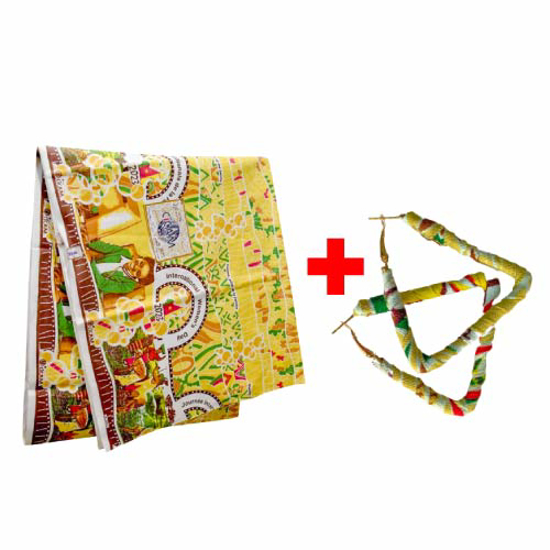Pagne du 08 mars  de la Cicam version 2023 pour la journée internationale de la femme en coton -3 yards (demi-pagne)- coton jaune + 1 paire boucle customisée offerte