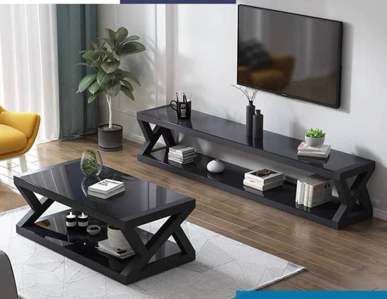 Image sur Meuble TV Vitrer de Noir et bordureNoir ( importer ) + Table vitrer Noir et bordure Noir
