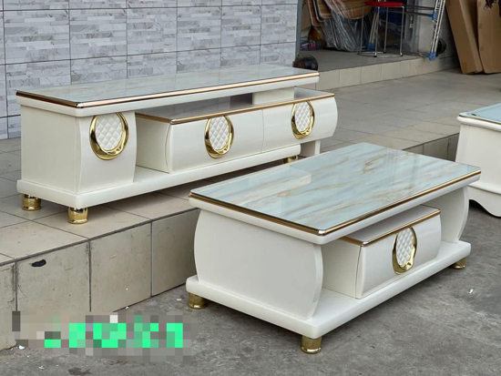 Image sur Meuble TV Blanc Mabrer importer assembler de fer doser  d'or + Table Mabrer Blanc pour salon assembler de fer doser  d'or