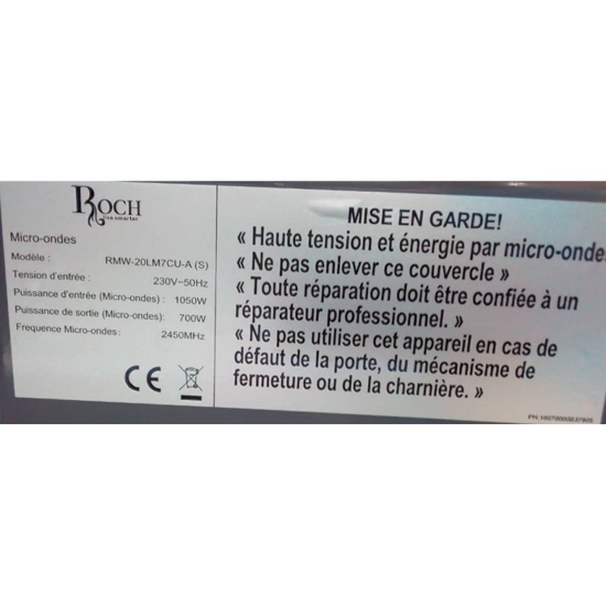 Image sur Micro-onde Roch RMW-720MM - 20L- 700W - 3 mois Garantie