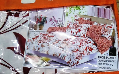 Image de Draps En Coton Pour Lit 3 Places - Set De 2 Draps + 2 Taies