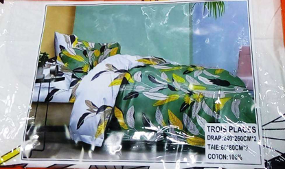 Image de Draps En Coton Pour Lit 3 Places - Set De 2 Draps + 2 Taies