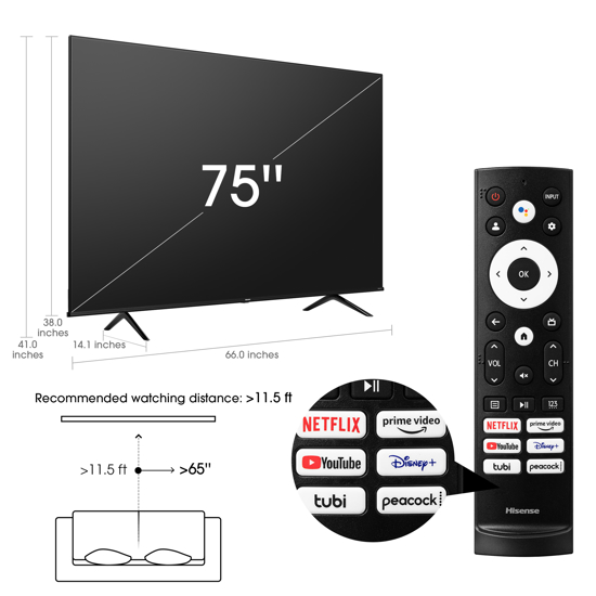 Image sur Smart TV Hisense LED 75"  - 75A6HS - Google Tv - noir -06mois Garantis