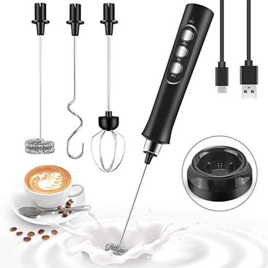 Image sur Mélangeur à café électrique, Mousseur à lait rechargeable, Mousseur à chargement USB Manuel Mélangeur à œufs réglable à 3 vitesses