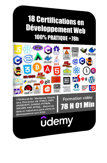 Image sur DVD Udemy -18 Certifications en Développement Web – 100% PRATIQUE +78h
