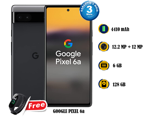 Image sur Google Pixel 6a -128 GB/6GB - 6.1 Pouces - 12.2 MP + 12MP + 8MP - 4410 mAh, non-removable - occasion d'europe + Montre connectée M8 - 03 Mois garantie