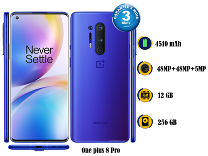 Agrandir l'image de One Plus 8 Pro - 256G /8G - 6,78 pouces - 4510 mAh, non amovible - Occasion d'europe - 03 Mois garantie Image de One Plus 8 Pro - 256G /8G - 6,78 pouces - 4510 mAh, non amovible - Occasion d'europe - 03 Mois garantie