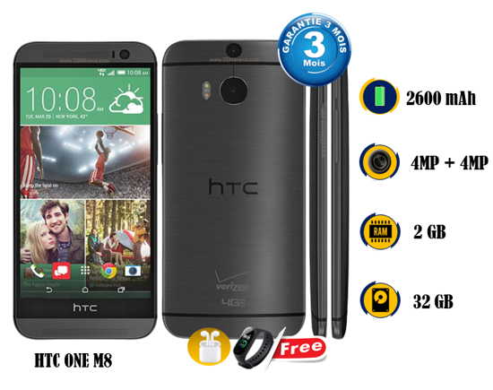 Image sur HTC One M8 - 32G/2G - 5,0 pouces - 2600 mAh, non amovible + Montre M8 + Ecouteurs sans fils - Occasion d'europe - 03 Mois garantie