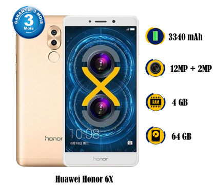 Agrandir l'image de Honor 6X - 64G/4G - 5.5 pouces - Scellé -Li-Ion 3340 mAh, non amovible - 03 Mois garantie Image de Honor 6X - 64G/4G - 5.5 pouces - Scellé -Li-Ion 3340 mAh, non amovible - 03 Mois garantie