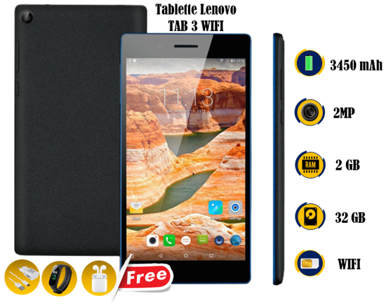 Image sur Tablette Lenovo TAB 3  WIFI - 32Go/2Go - gifts (Montre Connecté M8 + Ecouteurs sans fils + Chargeur) - Occasion d'europe