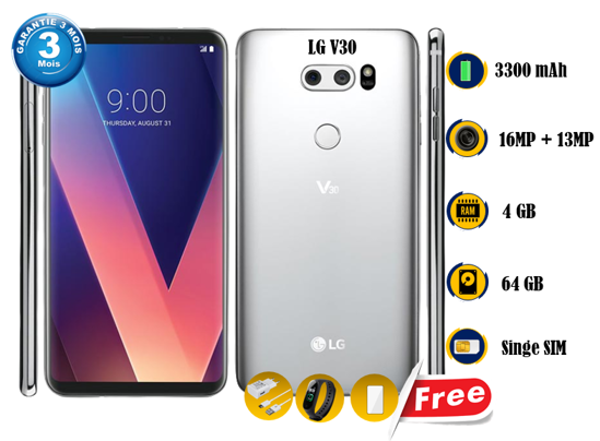 Image sur LG V30- 64GB/ 4GB - 6.0 pouces - 16MP + 13MP/5MP - 3300mAhmAh non amovible - Gift (Glace + chargeur + Montre connectée M8) - occasion d'europe  - 03 Mois garantie