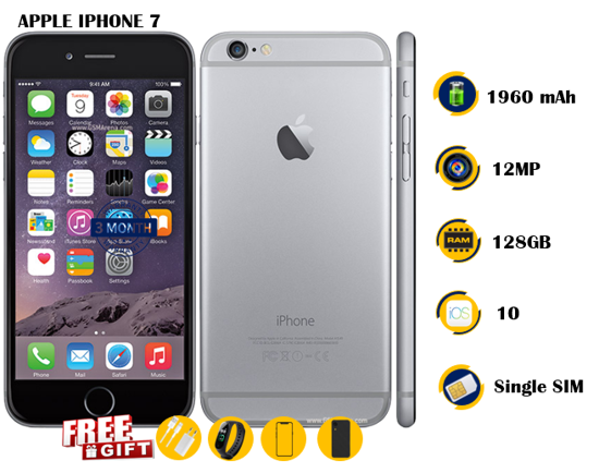 Image sur Apple iPhone 7 Occasion - 128GB -  1960  mAh  - 4.7 pouces - 12MP /7MP  - Gift (Chargeur + Montre connectée M8+ Glace + Pochette) - 03 Mois garantie