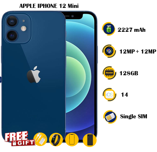 Image sur Apple iPhone 12 Mini  Occasion - 128GB-  2227 mAh  - 5.4 pouces - 12MP + 12MP/12MP  - Gift (Chargeur + Montre connectée M8 +Pochette + Glace ) - 03 Mois garantie