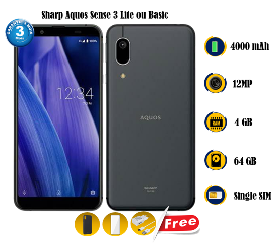 Image sur Sharp Aquos Sense 3 Lite ou Basic  - 64GB/ 4 GB - 5.5 Pouces - 12MP/8MP - 4000mAh removable - gifts ( Glace + POCHETTE+ Chargeur) - occasion d'Europe - 03 Mois de garantie