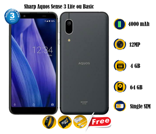 Image sur Sharp Aquos Sense 3 Lite ou Basic  - 64GB/ 4 GB - 5.5 Pouces - 12MP/8MP - 4000mAh removable - gifts ( Glace + POCHETTE+ Chargeur) - occasion d'Europe - 03 Mois de garantie