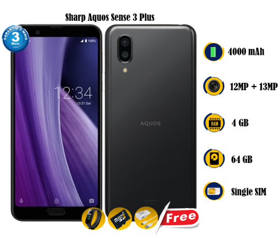 Image sur Sharp Aquos Sense 3 plus   - 64GB/ 4 GB - 6 Pouces - 12MP + 13MP/8MP - 4000mAh removable - gifts ( Montre connectée M8+ Carte léloire 8gb+ Chargeur) - occasion d'Europe - 03 Mois de garantie