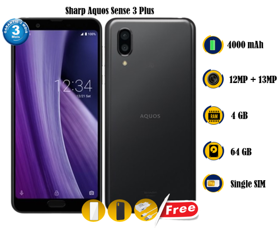 Image sur Sharp Aquos Sense 3 plus   - 64GB/ 4 GB - 6 Pouces - 12MP + 13MP/8MP - 4000mAh removable - gifts ( Glace + POCHETTE+ Chargeur) - occasion d'Europe - 03 Mois de garantie