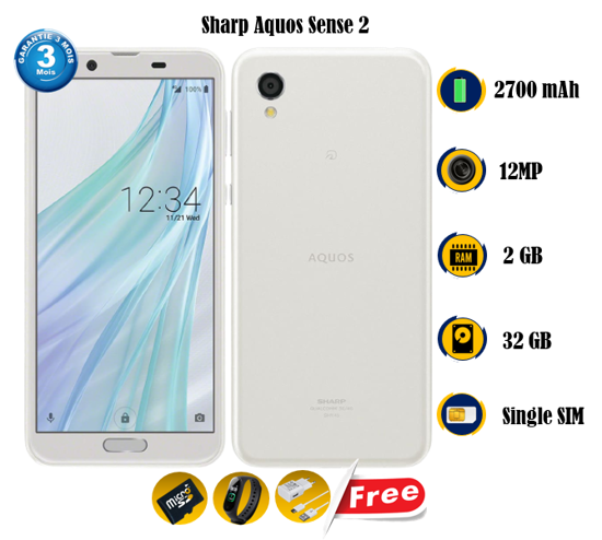 Image sur Sharp Aquos Sense 2  - 32GB/ 2 GB - 5.5 Pouces - 12MP /8MP - 2700mAh removable - gifts ( Carte mémoire 8GB+ Montre connectée M8+ Chargeur) - occasion d'Europe - 03 Mois de garantie