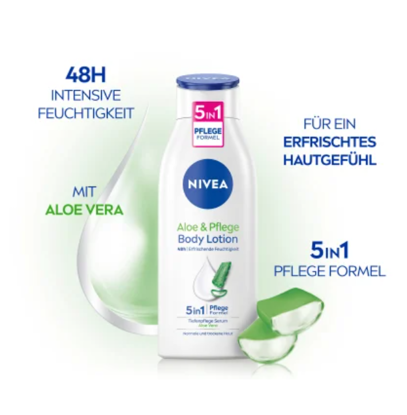 Agrandir l'image de Lait Corporel Hydratant Nivea  Aloe Vera & Soin 5en1, 400 ml Image de Lait Corporel Hydratant Nivea  Aloe Vera & Soin 5en1, 400 ml