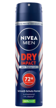 Agrandir l'image de Anti-transpirant Nivea Men Deospray Dry Impact 72 Heures, 150 ml Image de Anti-transpirant Nivea Men Deospray Dry Impact 72 Heures, 150 ml