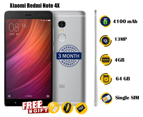 Image sur Xiaomi Redmi Note 4X - single Sim -  5.5 pouces - 4100 mAh - 64 G/4G de RAM - gifts ( cordon + boitier  + montre connecte + carte mémoire) - 03 mois garantie