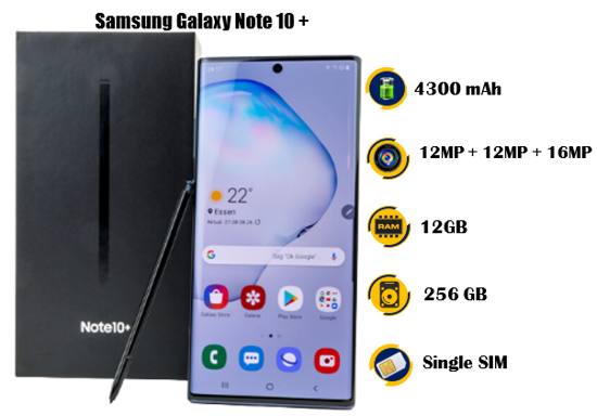 Image sur Samsung Galaxy Note 10 plus scellé - 6.8 pouces - 256G / 12G - 12MP + 12MP + 16MP  / 10MP  - 4300 mAh, non amovible  - 06 Mois garantie