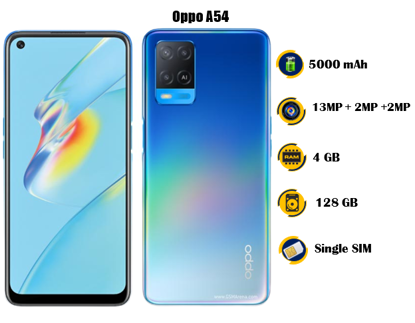 Image de Oppo A54 scellé - 6.51 pouces - 128G / 4G - 13mp +2MP + 2MP  / 16MP  - 5000 mAh, non amovible  - 03 Mois garantie