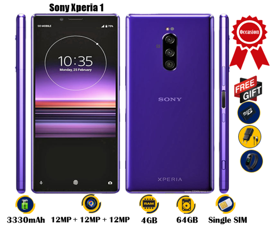 Image sur Sony Xperia 1 - Occasion - 6.5 pouces - 64G / 4G - 12MP + 12MP + 12MP  / 8MP  - 3330 mAh, non amovible   - 03 Mois garantie - copié