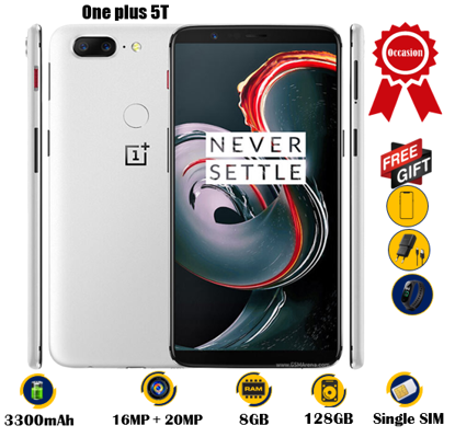 Image de One Plus 5T - Occasion - 6.01 pouces - 128G / 6G - 16MP + 20MP / 16MP  - 3300 mAh, non amovible - gifts (chargeur + montre connectée + glace)  - 03 Mois garantie