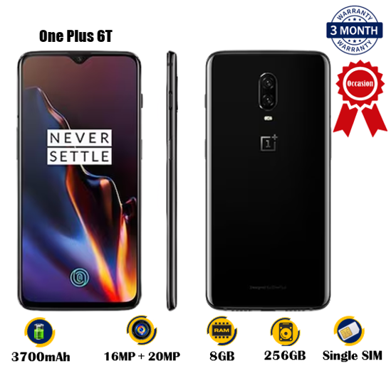 Image sur One Plus 6T - Occasion - 6.41 pouces - 256G / 8G - 16MP + 20MP / 16MP  - 3700 mAh, non amovible   -  03 Mois garantie - copié