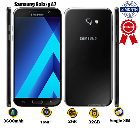 Image sur Samsung Galaxy A7  - Occasion - 5.7 pouces - 32G / 2G - 16MP/16MP  - 3600 mAh, non amovible   -  03 Mois garantie