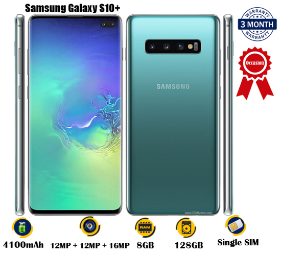 Image sur Samsung Galaxy S10+  - Occasion - 6.4 pouces - 128G / 8G - 12MP + 12MP + 16MP/10MP + 8MP - 4100 mAh, non amovible -  03 Mois garantie