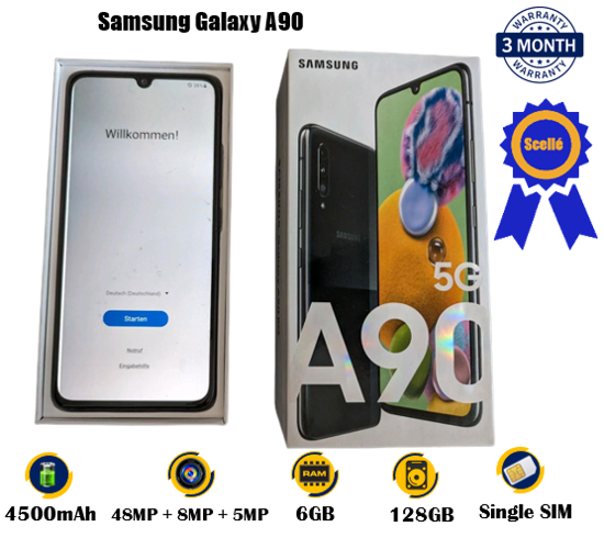 Image sur Samsung Galaxy A90  | scellé| 6.7 pouces |  128GB Storage - 6GB |  48 MP + 8MP + 5MP / 32MP | 4500 mAh, non-removable | 03 mois de Garantie