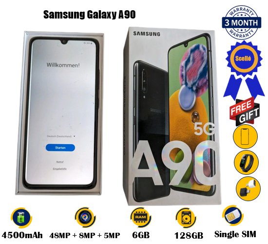 Image sur Samsung Galaxy A90  | scellé| 6.7 pouces |  128GB Storage - 6GB |  48 MP + 8MP + 5MP / 32MP | 4500 mAh, non-removable  | gifts(glace + adaptateur OTG + Montre connectée M8)| 03 mois de Garantie - copié