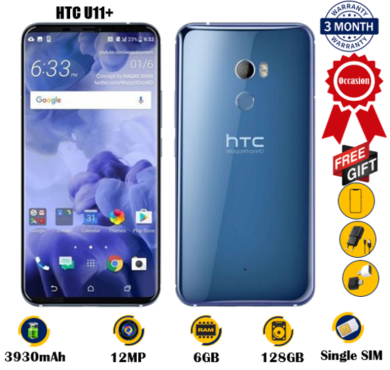 Image sur HTC U11+  - Occasion - 6.0pouces - 128G / 6G - 12MP/8MP - 3930 mAh, non amovible - gifts(chargeur+ Adaptateur OTG + Glace) -  03 Mois garantie