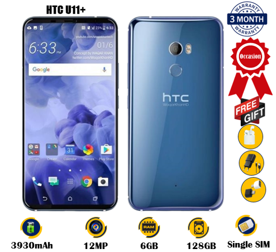 Image sur HTC U11+  - Occasion - 6.0pouces - 128G / 6G - 12MP/8MP - 3930 mAh, non amovible - gifts(chargeur+ Adaptateur OTG + écouteur sans fil) -  03 Mois garantie