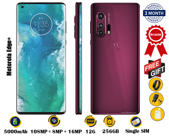 Image sur Motorola Edge plus  - Occasion - 6.7pouces - 256G / 12G - 108MP + 8MP + 16MP / 25MP - 5000 mAh, non amovible - gifts (écouteur sans fil + chargeur + Montre M8) -  03 Mois garantie