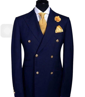 Agrandir l'image de Ensemble Costume Homme croisés 2 Pièces , 6 Boutons  Veste + Pantalon, Bleu Image de Ensemble Costume Homme croisés 2 Pièces , 6 Boutons  Veste + Pantalon, Bleu