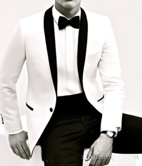 Image sur Ensemble Smoking Homme , Costume 2 Pièces , 1 Bouton  Veste + Pantalon, Blanc/Noir