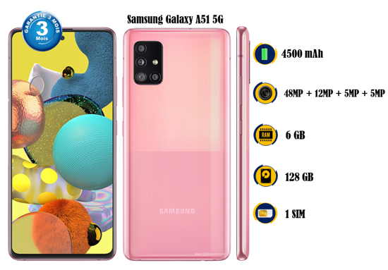 Image sur Samsung Galaxy A51 Duos- 6.5 Pouces - 128 Go /4 Go - 48MP + 12MP + 5MP + 5MP /  32MP - 4500 mAh, non-removable - 03 Mois garantie